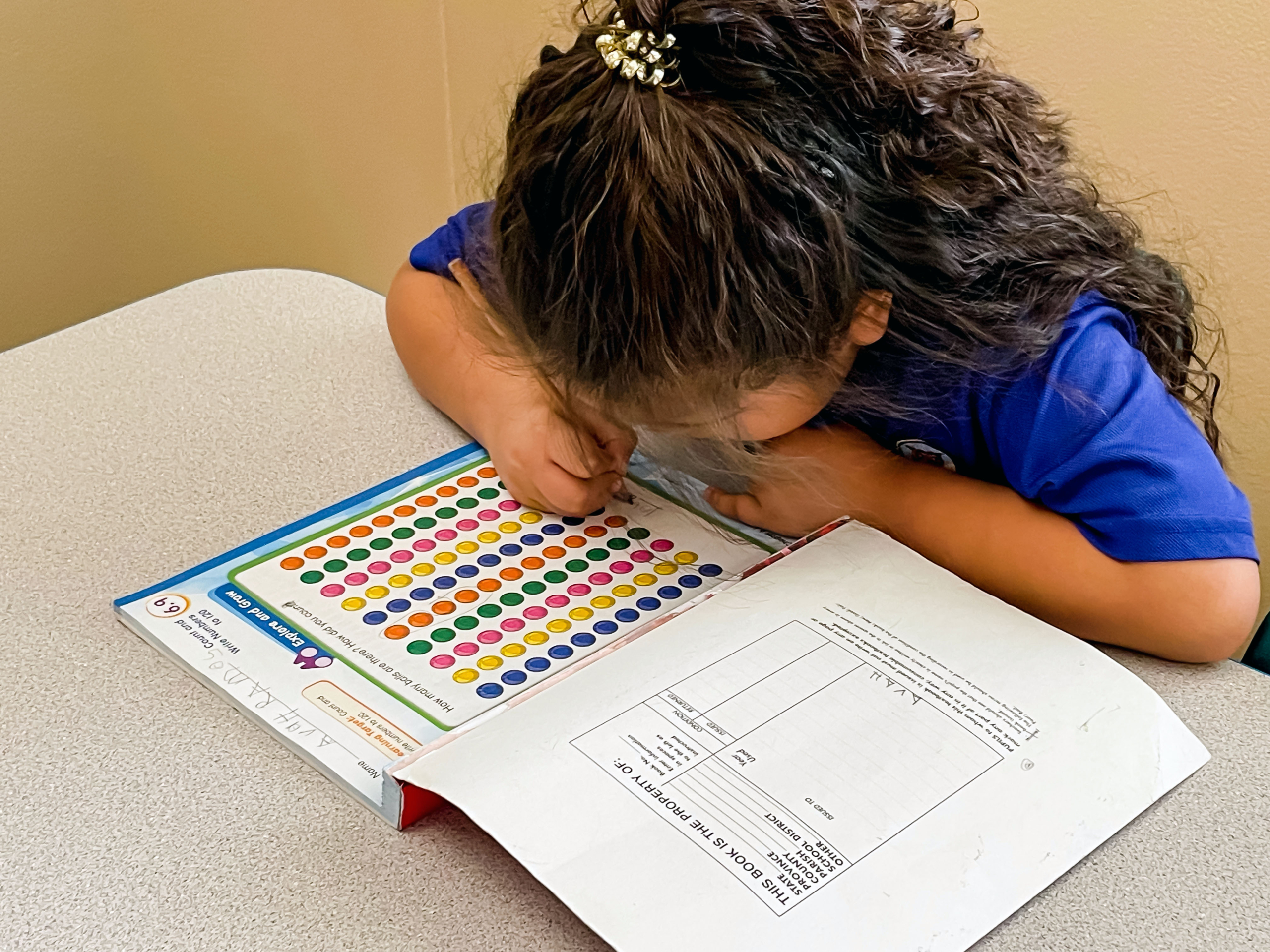 Girl studying in a workbook