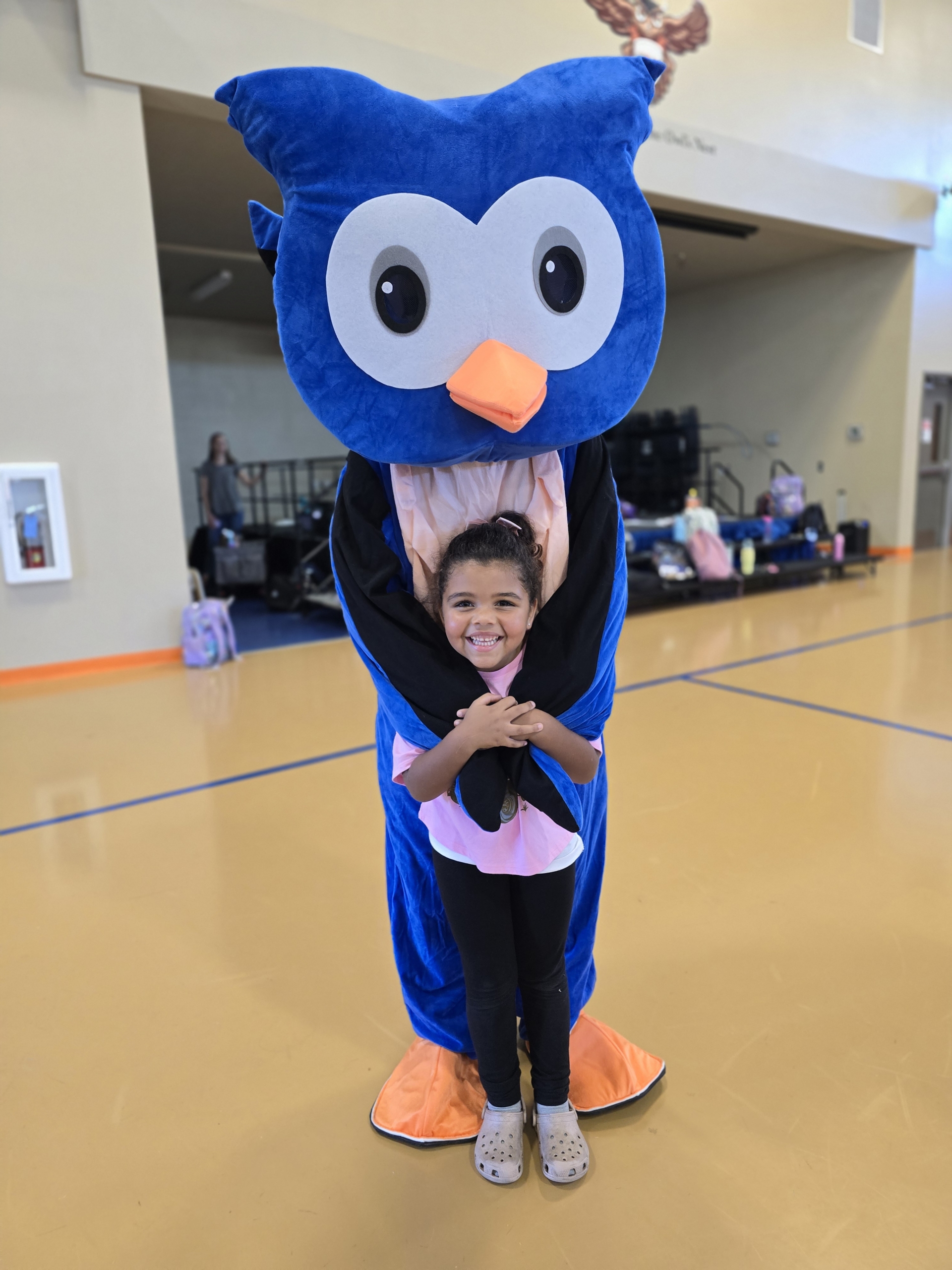 Owlbert with Scholar in the gym.